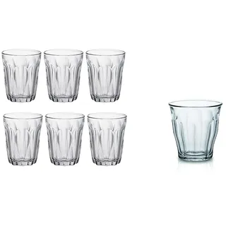 Duralex 1036AB06C0111 Provence Trinkglas, Wasserglas, Saftglas, 90ml, Glas, transparent, 6 Stück & 1024AB06/6 Becherglas, 130 ml Fassungsvermögen, transparent, 6 Stück