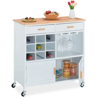 Relaxdays Küchenwagen, mit Weinregal, Gläserhalter, Küchenschrank Rollen, weiß