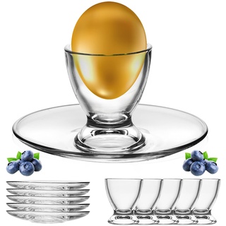 PLATINUX Eierbecher mit Untertasse aus Glas Set (12-Teilig) Eierständer Eierhalter Frühstück Egg-Cup Brunch