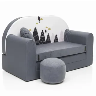 All4All Kindersofa Schlafsofa 3in1 Velo Spielsofa für Kinder Sofa zum Aufklappen Funzy Kindercouch mit Schlaffunktion Verschiedene Muster Grau Rosa Grün Tiermuster Bequem (AX2 Grau + Balons)