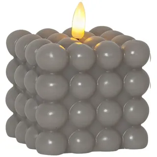 LED Kerze Bubble Würfel Cube Kerze Echtwachs 3D Flamme H: 9,5cm Timer grau