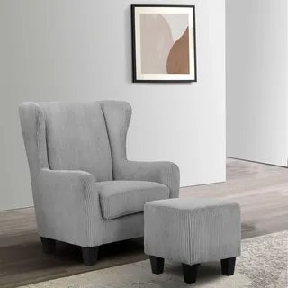 Home Affaire Ohrensessel Chilly Cord und Mikrofaser 84 x 101 x 84 cm grau mit Hocker