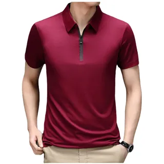 MAOAEAD Männer Eis Seide Coole Polo Shirt, Schnell Trocknende Eis Seide Kurzarm Polo Shirts Klassische Reißverschluss Kragen Einfarbig Casual Business Golf Tops - M