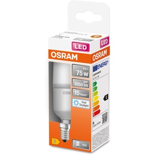OSRAM LED Star Classic STICK, matte LED-Lampe in Stabform für E14 Sockel, Tageslichtweiß (6500K), 1050 Lumen, Ersatz für herkömmliche 75W-Glühbirnen, 1er-Pack