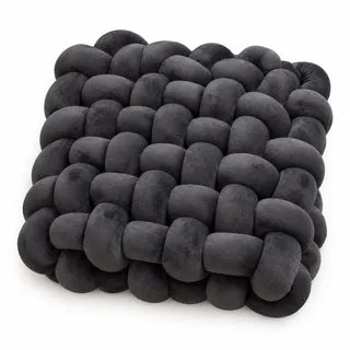 Knotenkissen 33 x 33 cm – weiches Sitzkissen & Dekokissen in Flechtoptik für Stuhl, Sofa & Bett – Grau - Grau