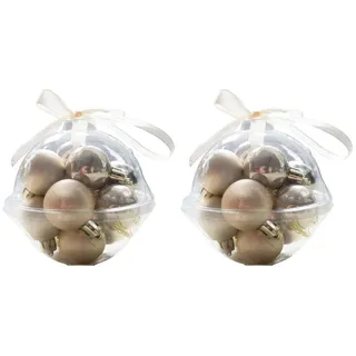 Annastore Weihnachtsbaumkugel 24 x Mini Baumkugeln Ø 3 cm zum Hängen - Bruchsicher aus Kunststoff, Kleine Christbaumkugeln aus Kunststoff beige