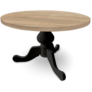 Runder Ausziehbarer Tisch für Esszimmer, CARO - Glamour/Modern Still, Durchmesser: 100 / 140 cm, Farbe: Eiche Sonoma / Schwarz