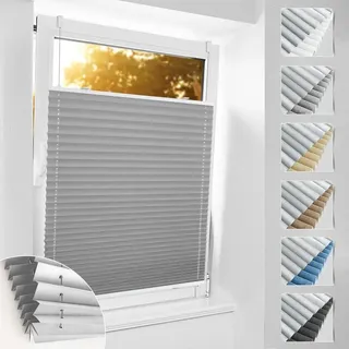 luxuskollektion Plissee ohne Bohren Klemmfix Verdunkelung 90 x 220 cm Hellgrau