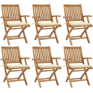 vidaXL Klappbare Gartenstühle mit Kissen 39 x 38 x 26 cm creme 6 St.