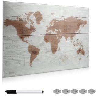 Navaris Magnettafel Memoboard aus Glas - Magnetwand 60x40cm - Weltkarte Design, Memoboard aus Glas - Magnetwand 60x40cm - Weltkarte Design braun