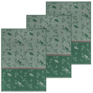 Kracht Geschirrtuch Piepmatz, (Set, 3-tlg., Set), 3er Pack Geschirrtücher (3 Stück), ca. 50 x 70 cm, Halbleinen Jacquard grün