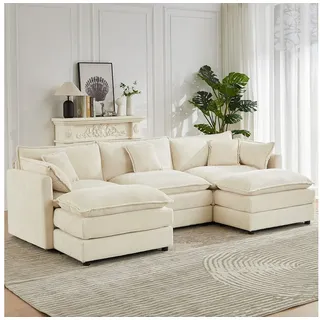 Jiexi Wohnlandschaft Modulares Sofa Kord Ecksofa Wohnlandschaft flexibel L- & U-Form beige
