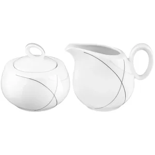 Seltmann Weiden Trio Highline Milch- und Zucker-Set, Milchkännchen (230 ml) und Zuckerdose (240 ml) für 6 Personen, Servierzubehör mit schwarz-grauen Linien, Porzellan, Weiß