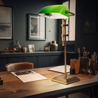 Antike Schreib Tisch Lampe Leuchte Beleuchtung Bronze-Farbe Banker-Leuchte Steinhauer 7961BR