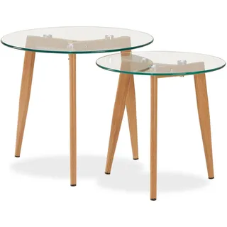 Homestyle4u Beistelltisch Natur, Glas 50x44x49 cm, Wohnzimmer, Wohnzimmertische, Beistelltische