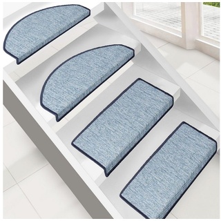 Stufenmatte Sabang, Erhältlich in vielen Farben & Größen, Treppenschutz, Floordirekt, Halbrund, Höhe: 3,5 mm blau Halbrund - 19 cm x 56 cm x 3,5 mm