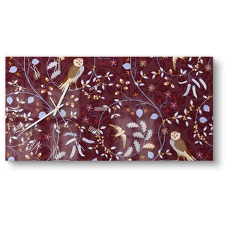 DEQORI Wanduhr 'Eulen in Blätterranken' (Glas Glasuhr modern Wand Uhr Design Küchenuhr) rot 60 cm x 30 cm