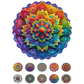 ENEN Windspiele für Draußen Hängend Metall Windspiel Garten Windmühlendekoration Leicht Drehendes Kinetic für Garten Draußen Hofkunst Balkon Wohnzimmer Korridor Yard, Buntes Mandala (Bunt)