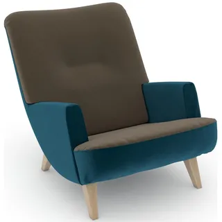 Loungesessel MAX WINZER "build-a-chair Borano" Sessel Gr. Samtvelours, Füße Buche natur-Füße Buche natur, B/H/T: 70 cm x 75 cm x 96 cm, grün (petrol, sahara) Loungesessel im Retrolook, zum Selbstgestalten