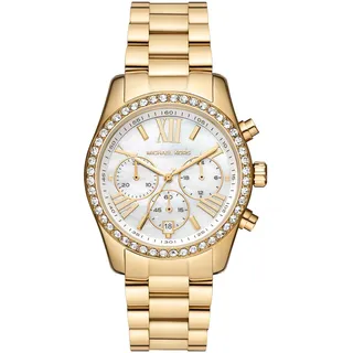 Michael Kors Damen Quartz Armbanduhr, 38.00mm Gehäusegröße mit weiß analog Zifferblatt und Gold Metallarmband Armband MK7241