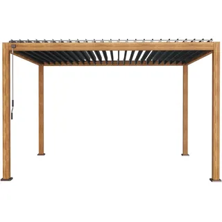 LECO Lamellenpergola Deluxe 3 m x 4 m Holzoptik