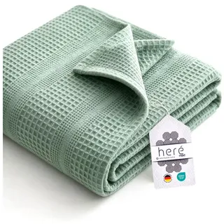 herémood Tagesdecke Tagesdecke 220 x 240 – Plaid aus 100% Baumwolle für Sofa und Bett, Decke für Sofa und Bett, ideal als Tagesdecken grün 220 cm x 240 cm