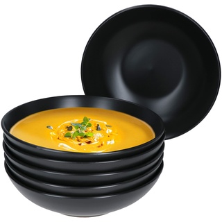 MamboCat Kattegat 6er Set Suppenteller tief I 500 ml I 6 Personen I Schwarz matt I Soup Bowl, Salat-Teller, Pasta, breite Schale I Steingut-Geschirr