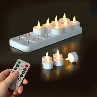 KBIBCK 12er Led Teelichter mit Fernbedienung und Timer, LED Teelichter Wiederaufladbar, Aufladbare LED Teelichter, Flammenlose Wohnzimmer Halloween Weihnachten für Hochzeit Party Deko