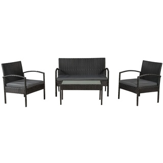 Juskys Polyrattan Balkonmöbel Trinidad schwarz, 4 Personen - Tisch, Bank, 2 Stühle, graue Auflagen