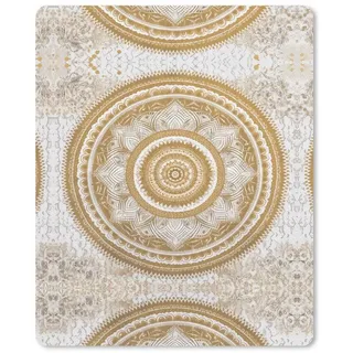 MuchoWow Mauspad Mandala - Blumen - Gold - Weiß - Design (1-St), Gaming, Mousepad Klein, Büro Zubehör, Mausunterlage, 19x23 cm bunt 19 cm x 23 cm