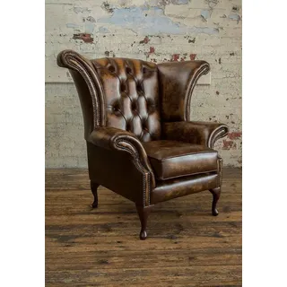JVmoebel Ohrensessel Eleganter Einzel-Sessel aus Leder in klassischer Chesterfield-Optik (Packung, 1-St., Samt Sessel im Lounge-Stil für Wohnzimmer – blauer 1-Sitzer), Made in Europa braun