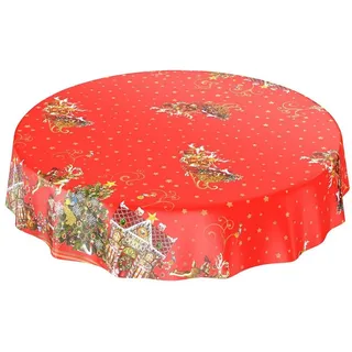 ANRO Wachstuchtischdecke Weihnachten Rund 140 cm Rot