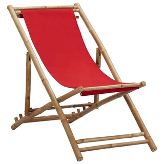 BINGO® Liegestuhl Bambus und Segeltuch Rot& Gartensessel Liegestuhl| Balkon Terrasse @HOMMIE