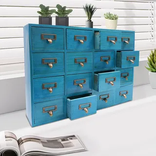 Apothekerschrank Vintage Kommode mit Schubladen 16 Schubladenbox Holz Kommoden Chest of Drawers Kommode Klein Vintage Schubladenschrank für Home Office Desk Organisation und Lagerung (50.5*9.5*35cm)