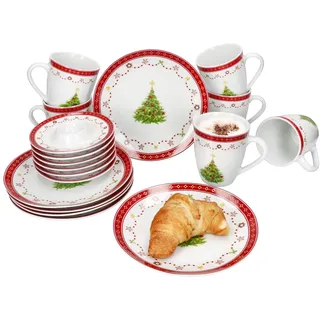 Mambocat Frühstücksset Weihnachtstraum 18-tlg. Porzellan 6 Pers. mit Weihnachtsdekor