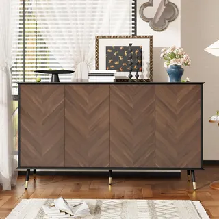 ModernLuxe Sideboard mit Fischgrätmuster, Buffet Schrank mit 4 Türen und höhenverstellbaren Regalen, Kommode mit Stauraum aus MDF Holz, Wohnzimmer Schrank, Flurschrank, Esszimmer Sideboard