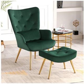 HomeMiYN Ohrensessel Relaxsessel mit Hocker Lounge Sessel Wohnzimmer mittelalterlicher grün