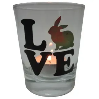 Teelicht Glas Windlicht print "Love Hase" anthrazit/bunt Ostern Handmade Deko