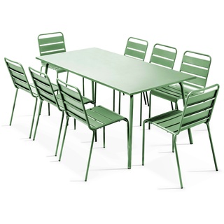 Oviala Business Set aus Terrassentisch und 8 Stühlen aus Metall in Kaktusgrün - Oviala