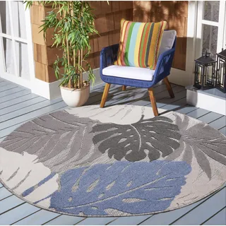 Sanat Teppich SANAT "Floral Outdoor", beige, H:6mm Ø:150cm, Kunstfaser, Teppiche, Teppich, In- und Outdoor geeignet, florales Design, Balkon, Terasse