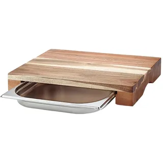 SANTOS Schneidebrett Akazie mit Auffangschale - 43x7x28cm- Serviertablett Groß - Holzbrett zum Hacken & Servieren - Küchenhelfer - XL Tranchierbrett