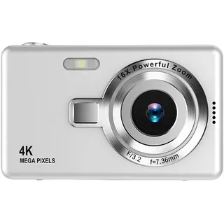 4K HD 1080P Autofokus Vlogging Kamera Mit 16X Zoom, 2,4-Zoll-IPS-Bildschirm Digitalkamera, Camcorder Kompaktkamera für Erwachsene Und Kinder (Silber)