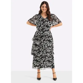 sheego Abendkleid Etuikleid Gemustert Schwarz/Weiß 54