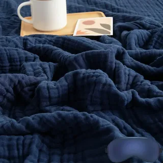 2026 Musselin Decke - Sommer Musselindecke, 100 % Natürliche Musselin-Baumwolle, Weiche & Atmungsaktive Musselindecke Für Erwachsene Und Kinder - Perfekt Für Bett Und Sofa (Darkblue, Queen(150x200cm))