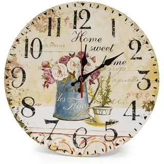 Vintage-wanduhr Im Rustikalen Stil, 34 Cm, Geräuschlose Timer-uhr Mit Holzzifferblatt (kaffee Und Blume)