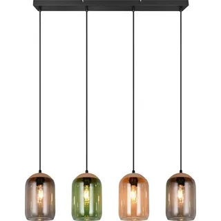 TRIO Leuchten Pendelleuchte CORK, mehrflammige Hängelampe mit bunten Glasschirmen exkl E27 max 10W, Leuchtmittel wechselbar, warmweiß - kaltweiß, aus min. 50% Recycling-Material (Glas), Höhe bis 150 cm bunt|schwarz 90 cm x 150 cm x 15 cm