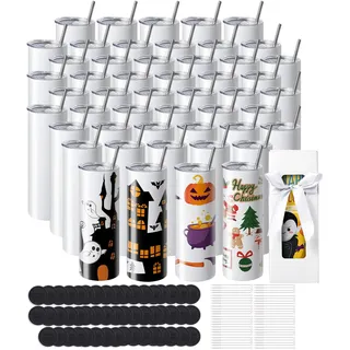 Set Mit 50 Geraden 20-oz-sublimationsbechern, Doppelwandig, Edelstahl, Inklusive Strohhalmen, Deckeln, Bürsten, Unterteilen, Schrumpffolien Und Geschenkboxen