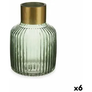 Gift Decor Tischvase, Vase Streifen grün Gold Glas 14,5 x 22 x 14,5 cm (6 Stück)