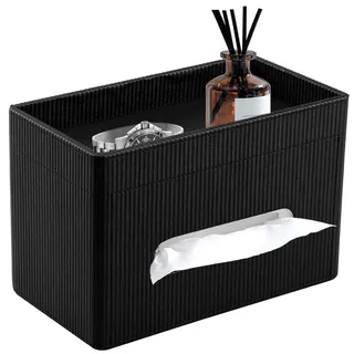 Taschentuchbox,Rechteckige Kosmetiktücherbox aus Leder,Doppellagiger Taschentücher Box,Taschentücherbox mit Aufbewahrungsschale,für Badezimmer,Schlafzimmer und Büros(schwarz)
