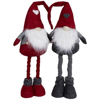 Christmas Paradise Weihnachtsfigur ausziehbarer XL Wichtel 45-65cm (75-95cm) (Dekofiguren, 2 St., im Set), Gnom-Pärchen mit Teleskopbeinen, 2 Designs, Weihnachtsdeko Grau-Rot rot